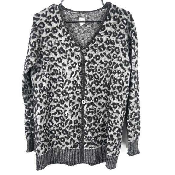 NWOT Rebecca Taylor La Vie Leopard Print V-neck Button Up Cardigan Black Gray L - Picture 3 of 7